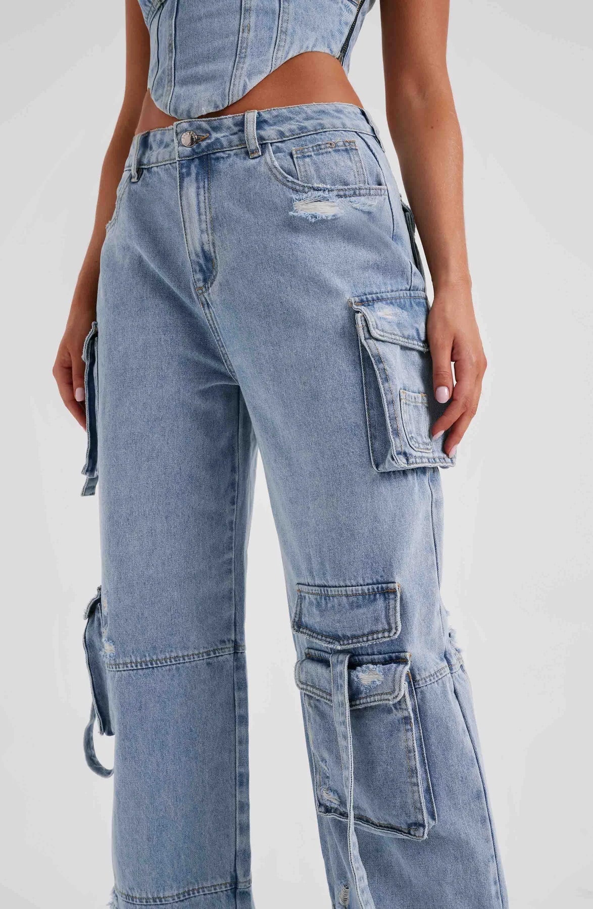 Demy | Denim corset and Cargo Pants Set