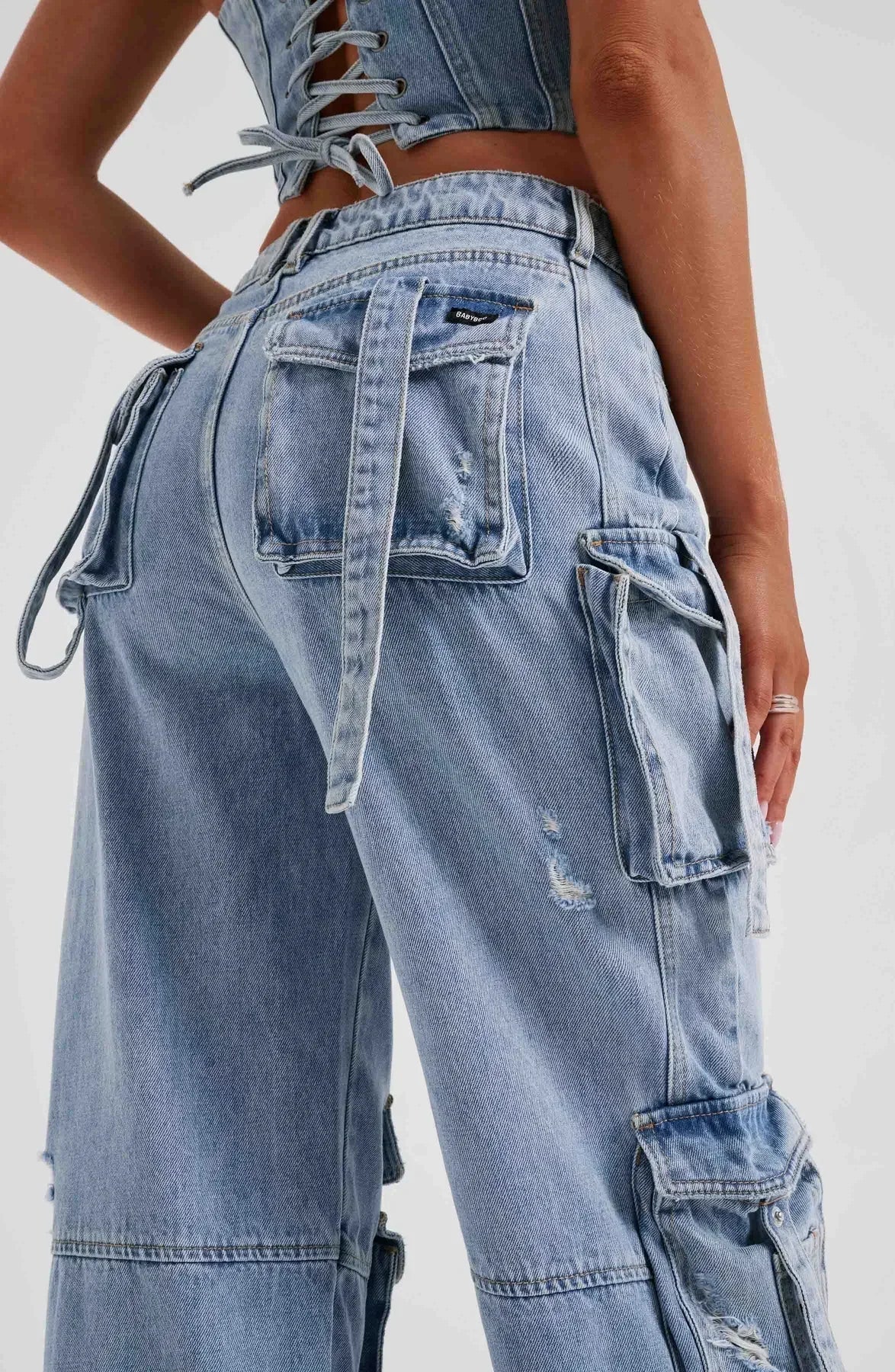 Demy | Denim corset and Cargo Pants Set