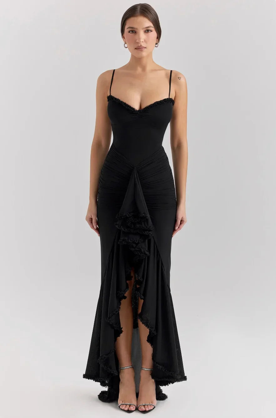 Cerys | Women's Fitted Midi Dress with Ruffled Details