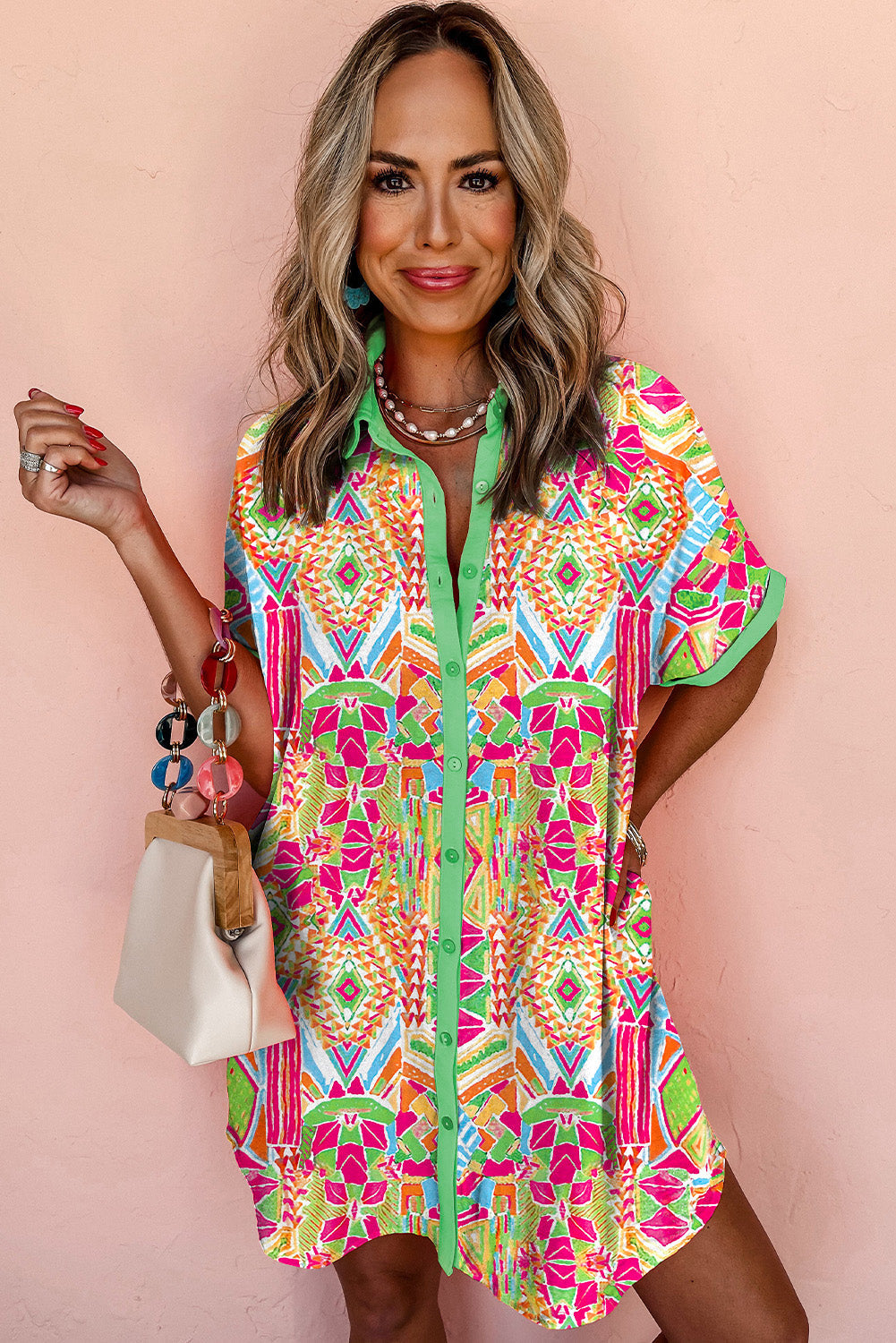 Selah | Geometric Print Shirt Dress
