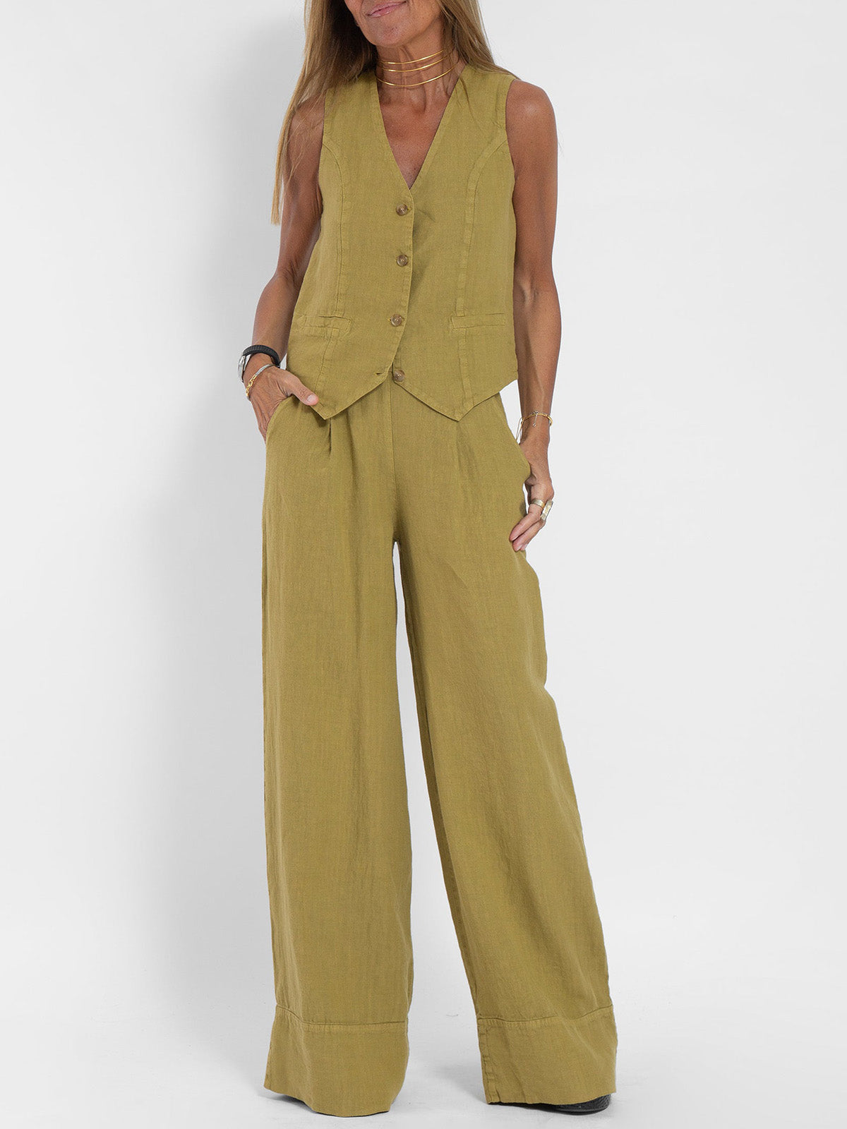 Eleanor | Sleeveless Linen Set