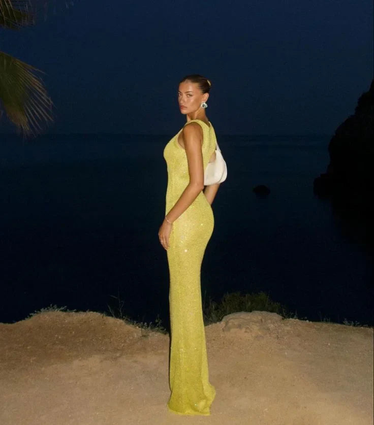 Edith | Women's Sleeveless Sparkling Maxi Dress for Evening