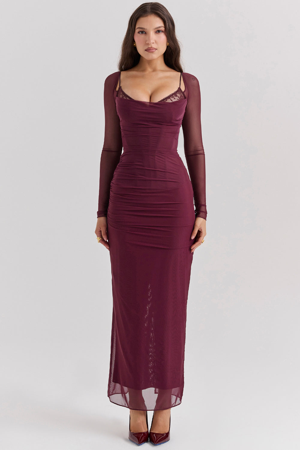 Nora | Deep Maxi Dress with Long Sleeves