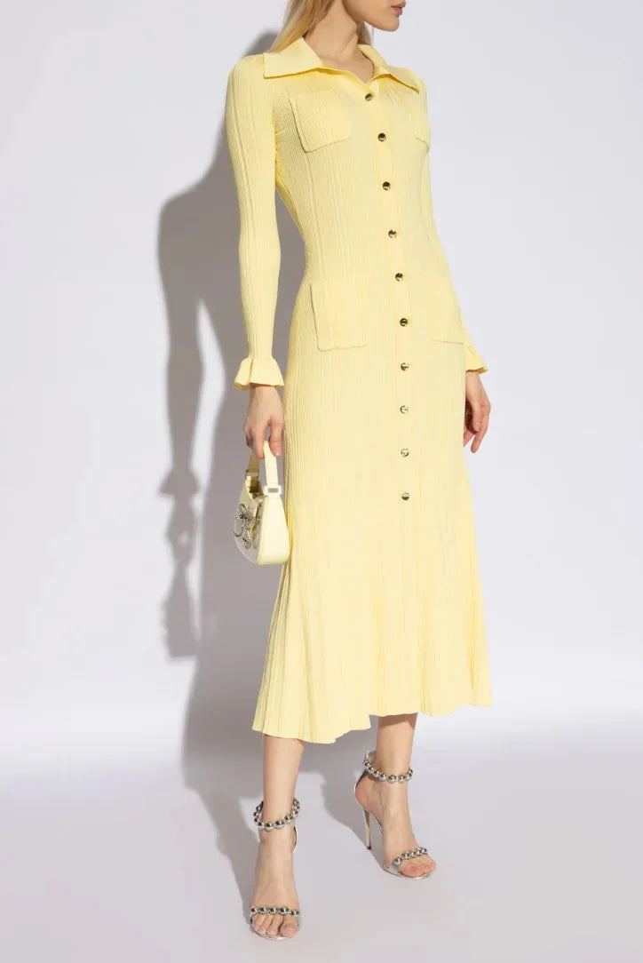 Women's Ribbed Midi Dress with Button Details