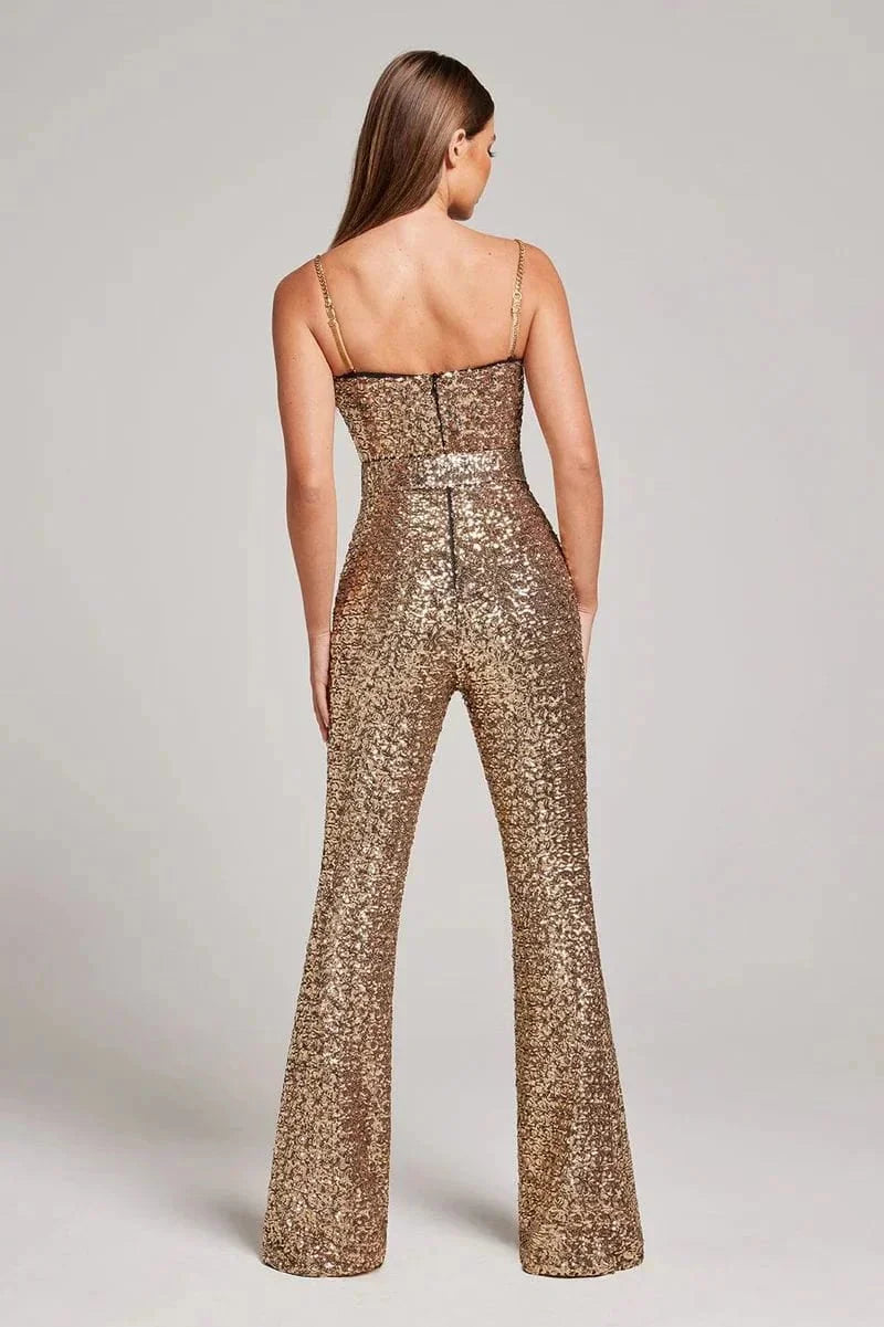 Jemima | Glitter Jumpsuit with Waist Belt Set