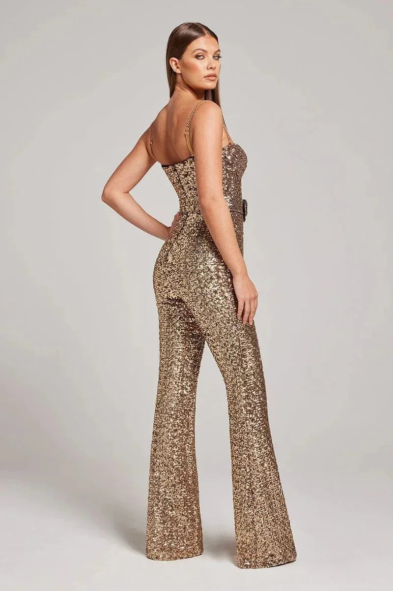 Jemima | Glitter Jumpsuit with Waist Belt Set