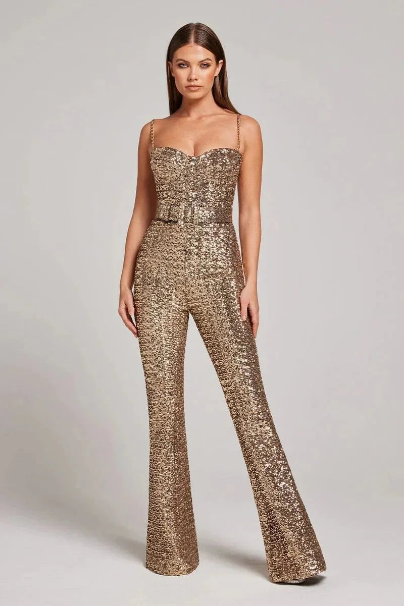 Jemima | Glitter Jumpsuit with Waist Belt Set