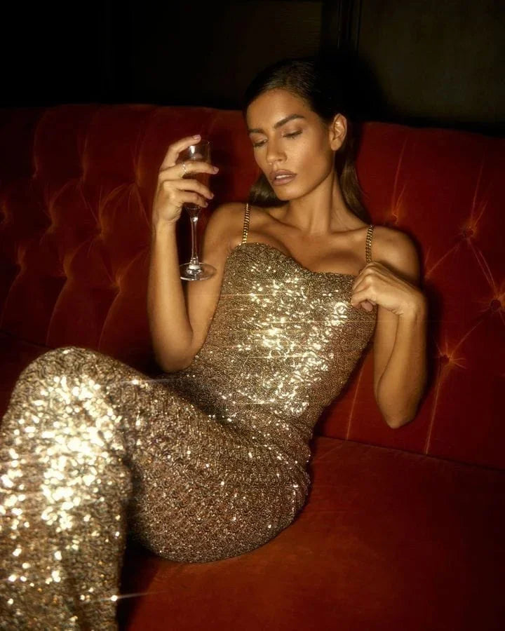 Jemima | Glitter Jumpsuit with Waist Belt Set