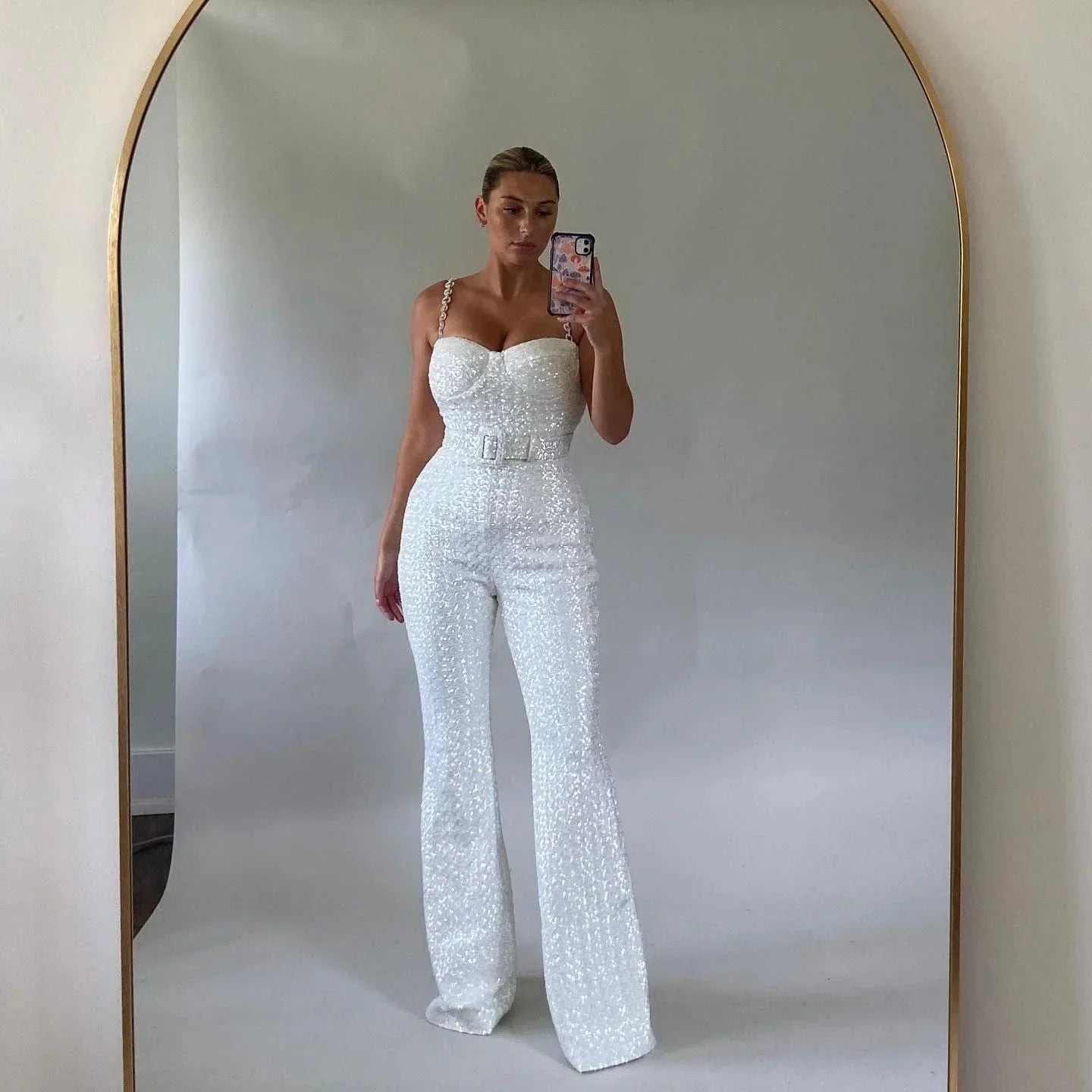 Jemima | Glitter Jumpsuit with Waist Belt Set