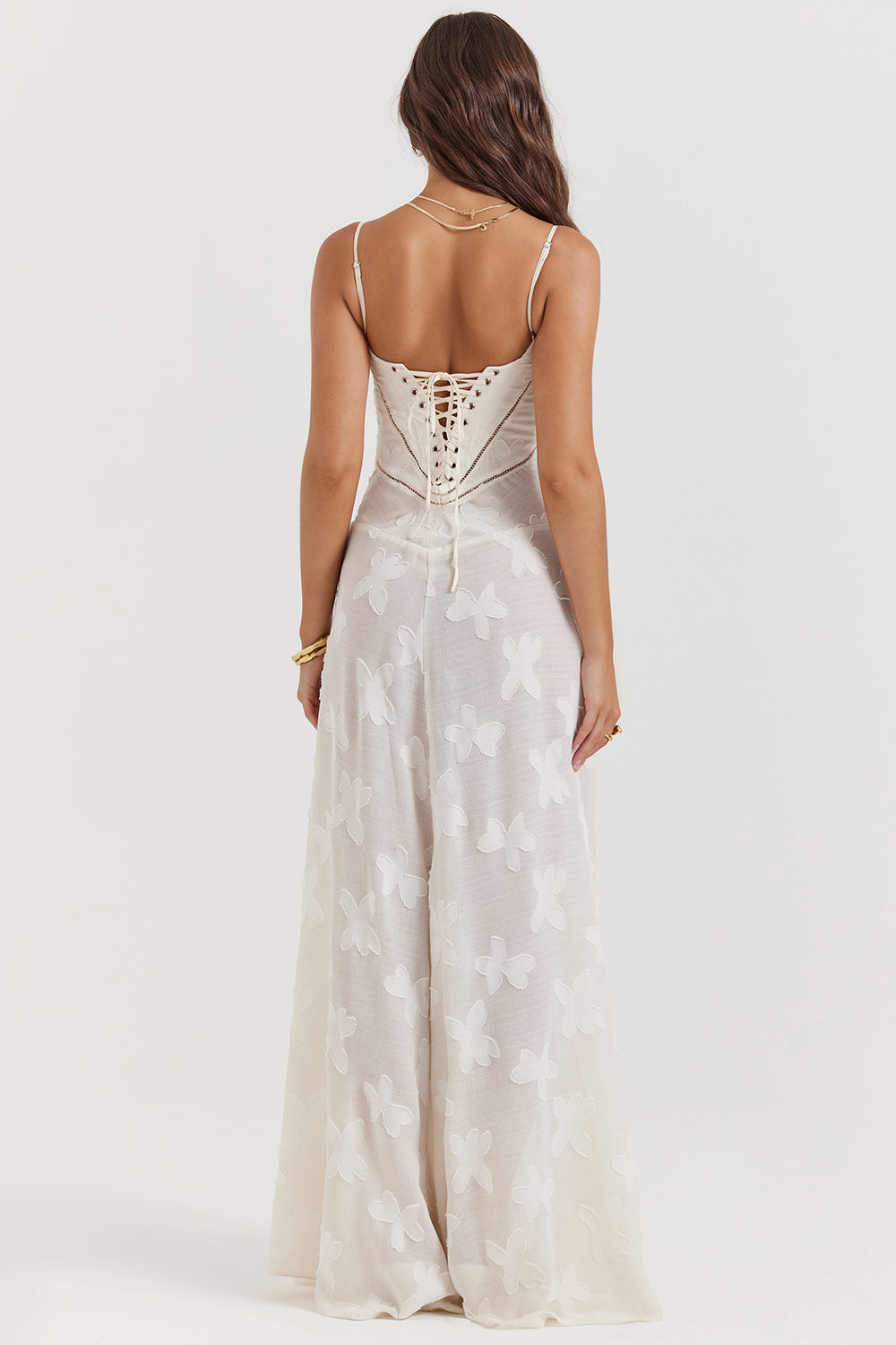 Nina | Vintage cream-colored maxi dress with lace back