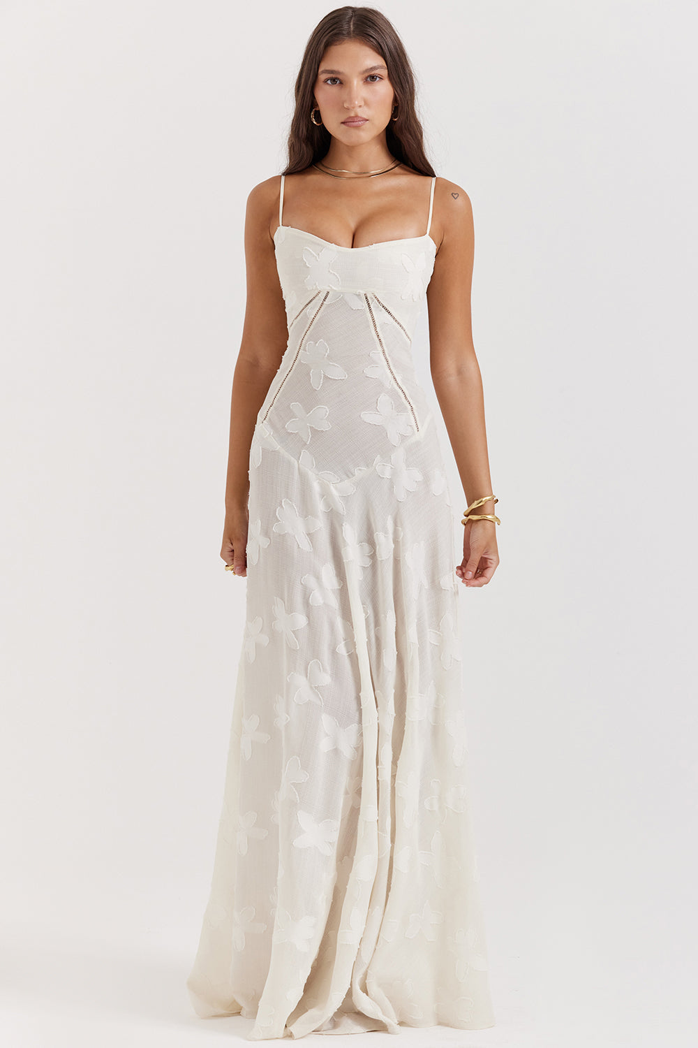 Nina | Vintage cream-colored maxi dress with lace back