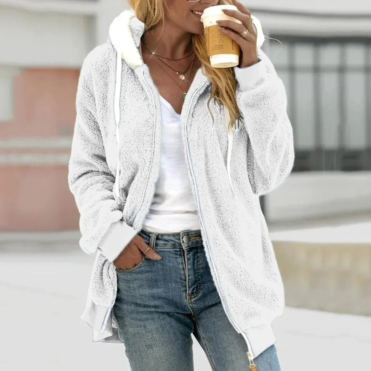 Thea | Sherpa Zip Hoodie Cardigan