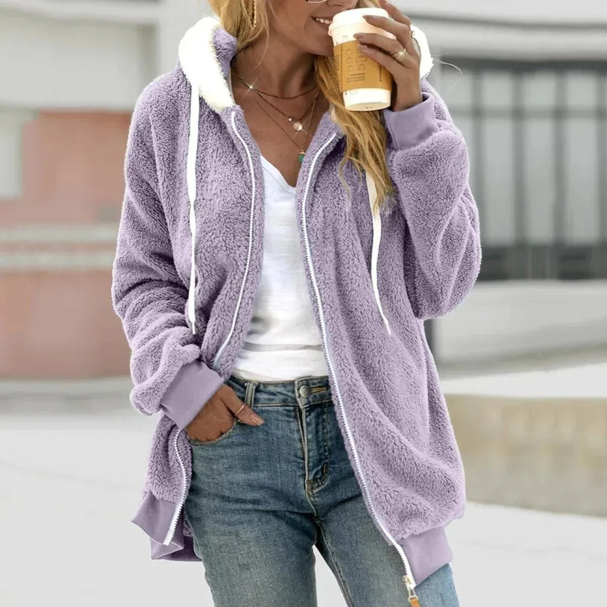 Thea | Sherpa Zip Hoodie Cardigan