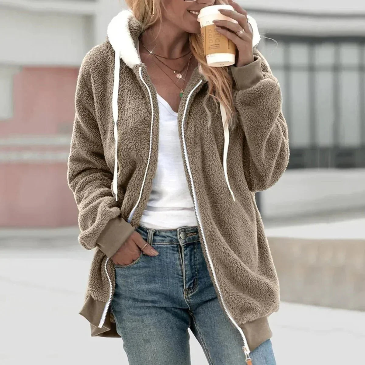 Thea | Sherpa Zip Hoodie Cardigan