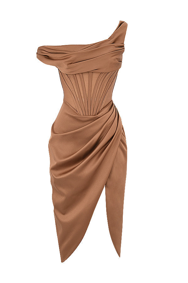 Nerys | Asymmetrical Draped Midi Corset Dress