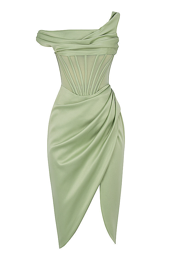 Nerys | Asymmetrical Draped Midi Corset Dress