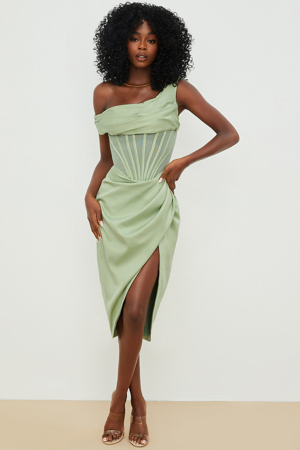 Nerys | Asymmetrical Draped Midi Corset Dress