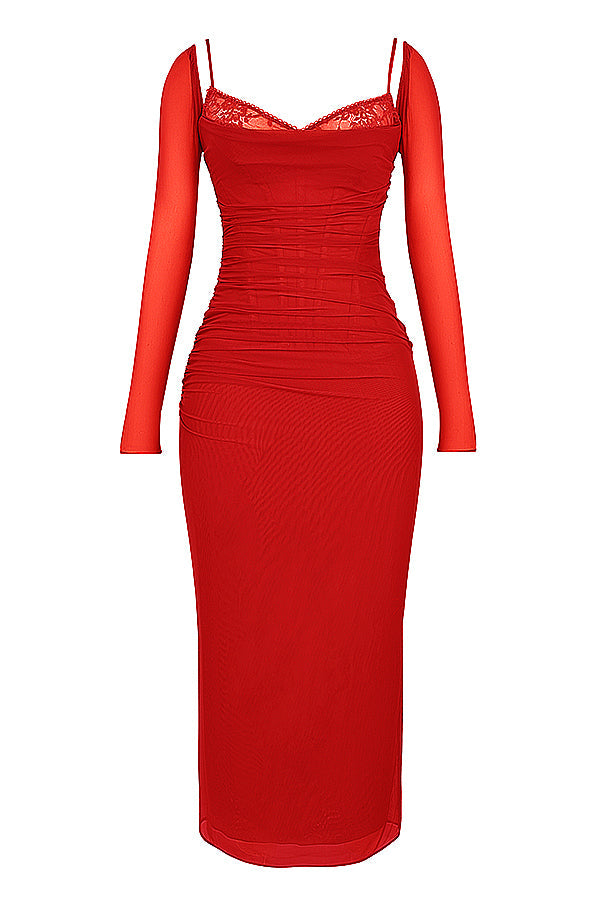 Nora | Deep Maxi Dress with Long Sleeves