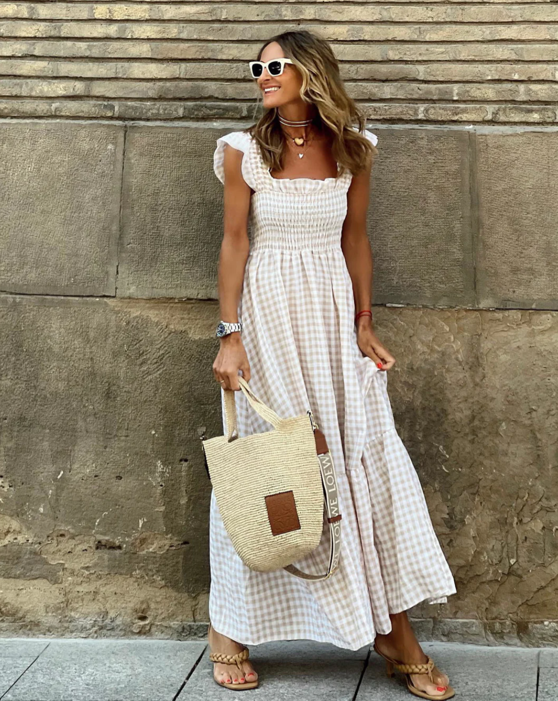 Eleni | Women's Smocked Maxi Dress with Ruffle Sleeves