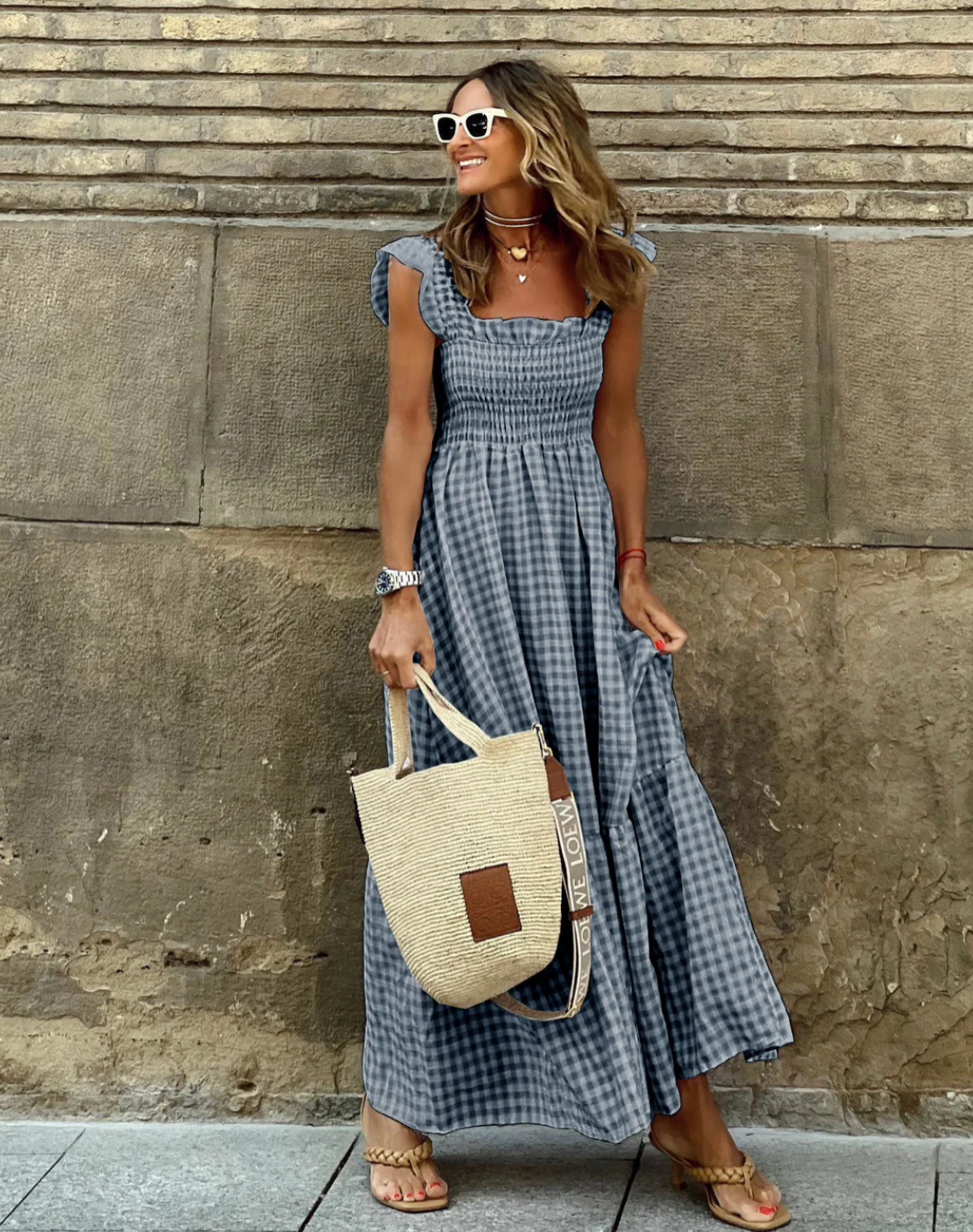 Eleni | Women's Smocked Maxi Dress with Ruffle Sleeves