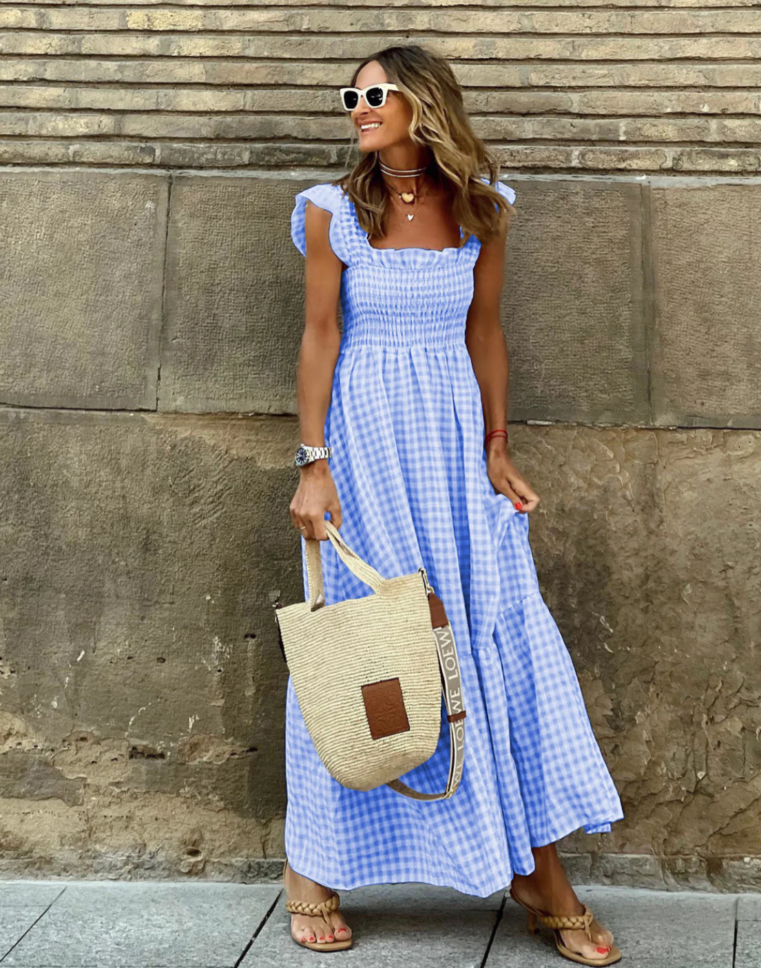 Eleni | Women's Smocked Maxi Dress with Ruffle Sleeves