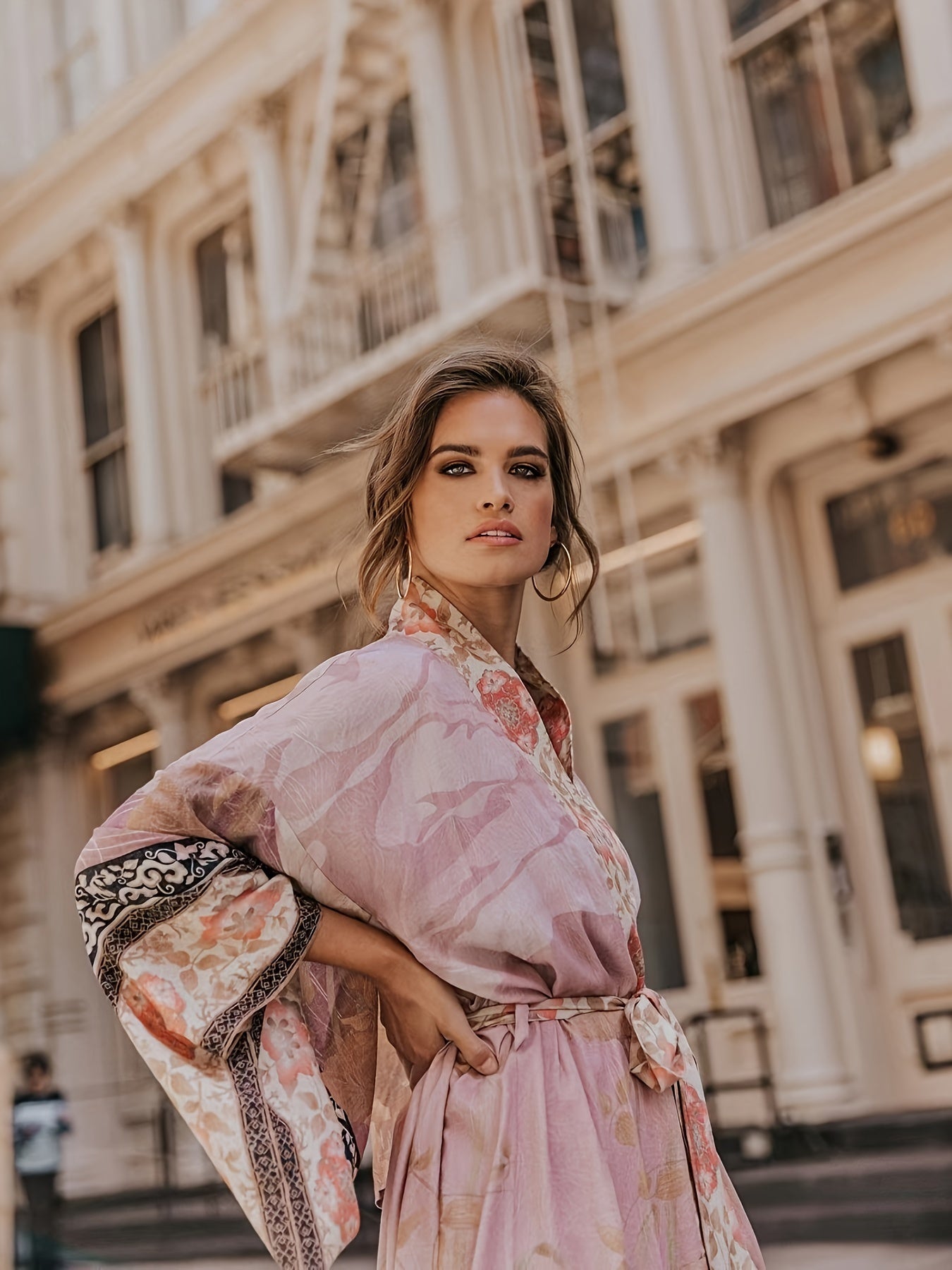 Clover | Women's Long Kimono Dress with Floral Print