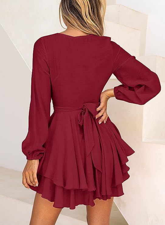 Portia | Lantern Sleeves V-Neck Dress