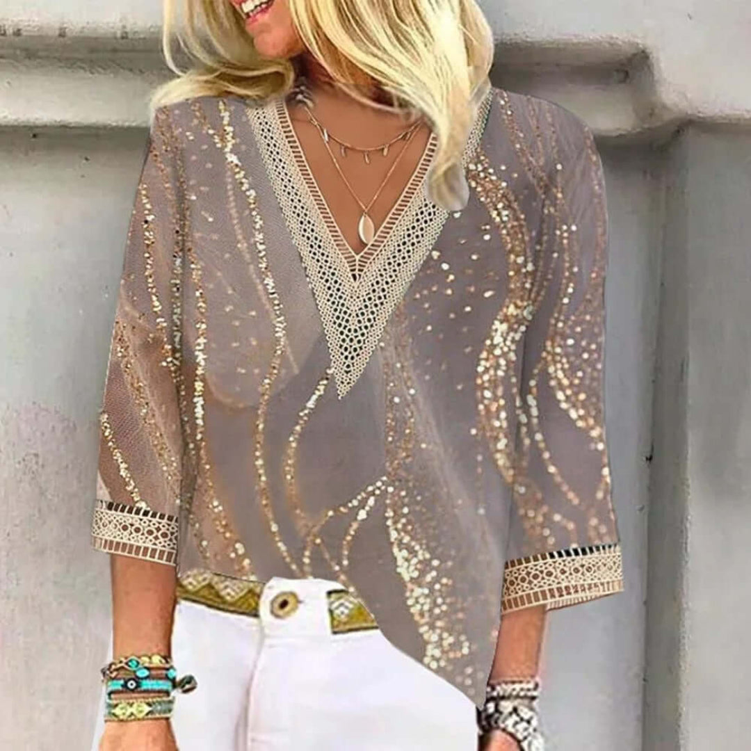 Gwendolyn | Women's Ombre Print V-Neck Half Sleeve Blouse