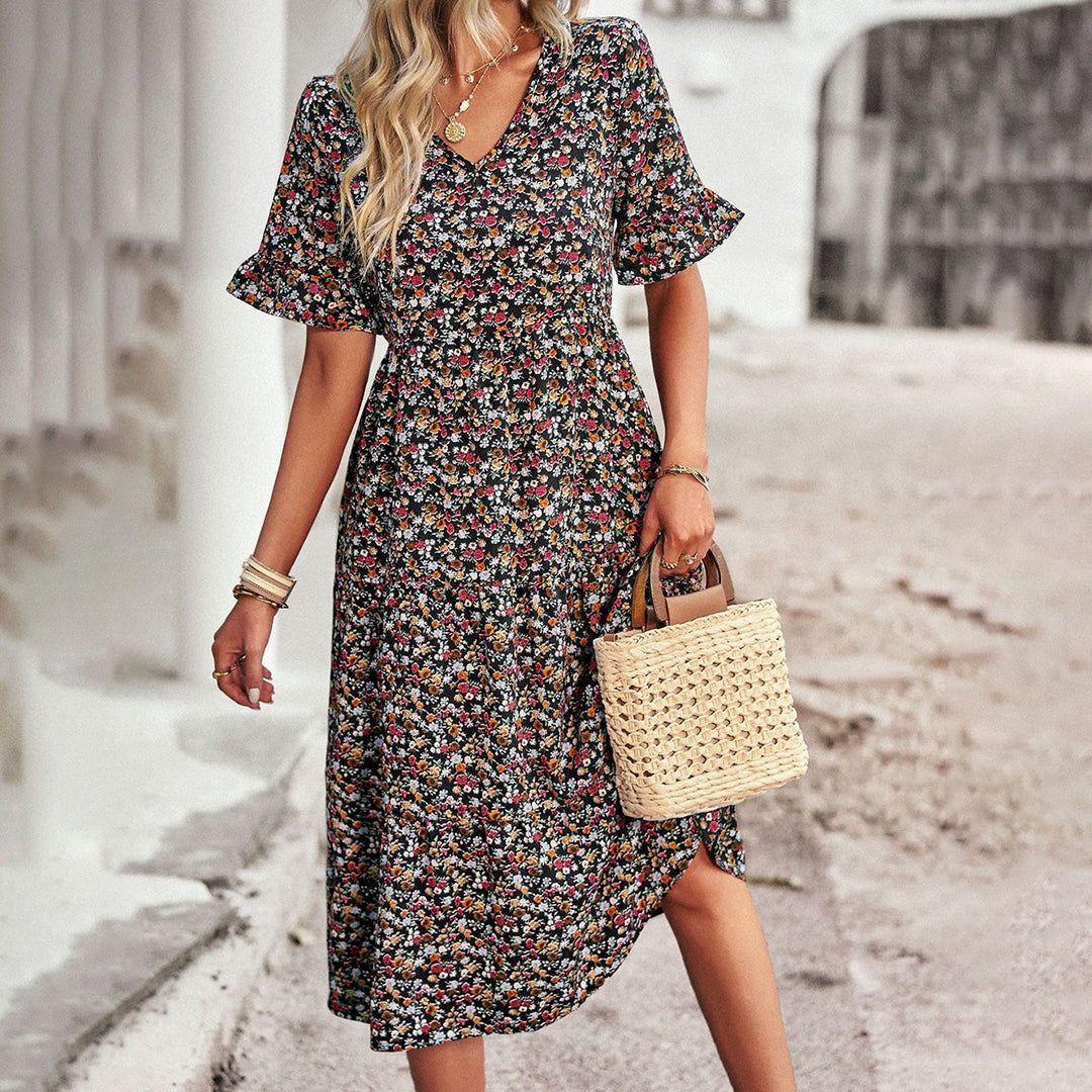 Hestia | Boho Floral Midi Dress
