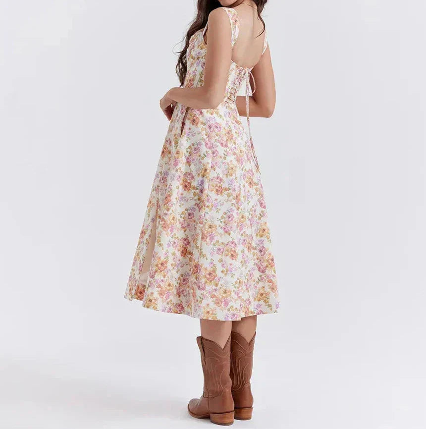 Eliza | Floral Corset Midi Dress