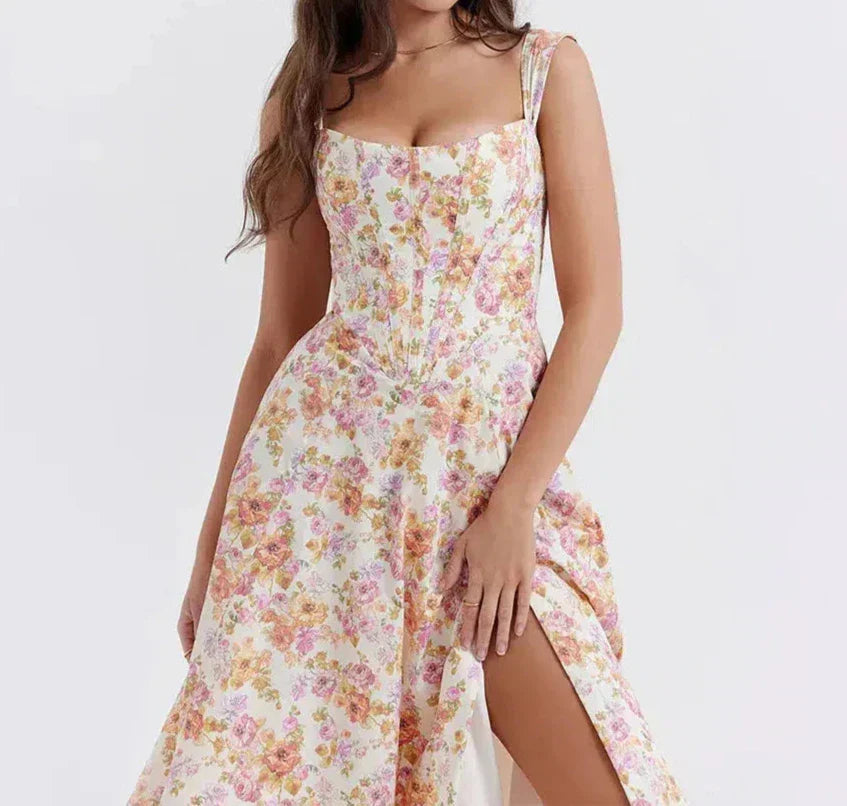 Eliza | Floral Corset Midi Dress