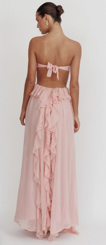 Claribel | Women's Ruffled Halterneck Cut-Out Elegant Maxi Dress