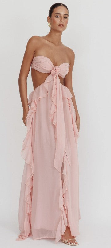 Claribel | Women's Ruffled Halterneck Cut-Out Elegant Maxi Dress