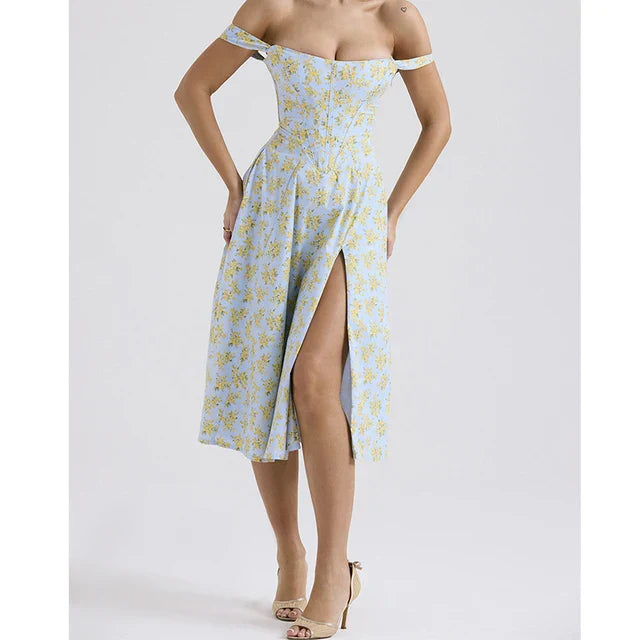 Eliza | Floral Corset Midi Dress