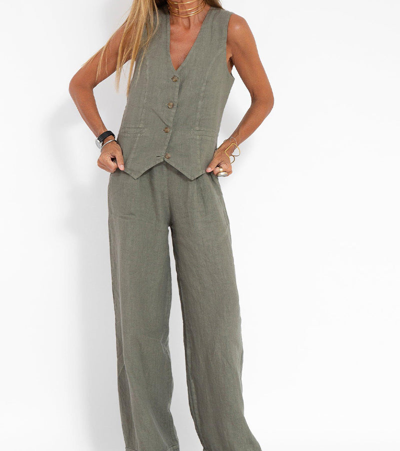 Eleanor | Sleeveless Linen Set