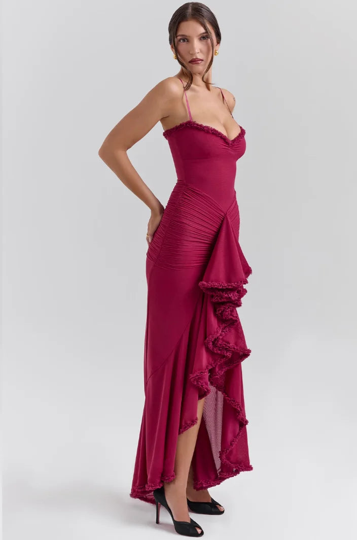 Cerys | Women's Fitted Midi Dress with Ruffled Details