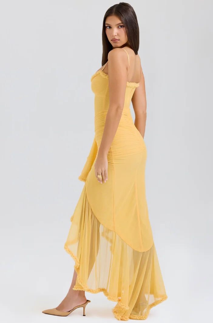 Cerys | Women's Fitted Midi Dress with Ruffled Details