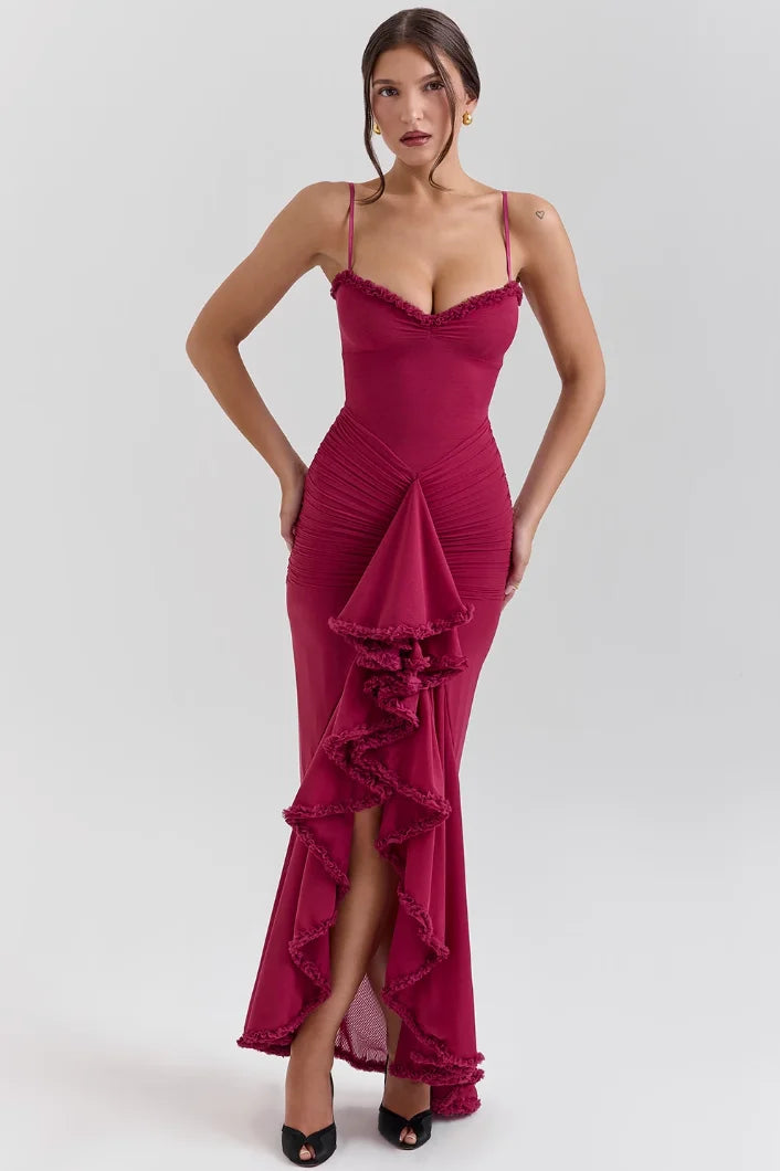 Cerys | Women's Fitted Midi Dress with Ruffled Details