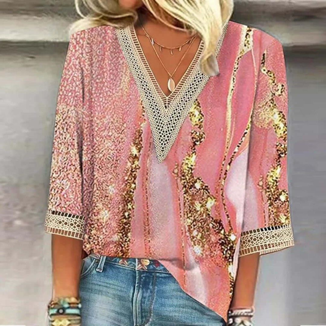 Gwendolyn | Women's Ombre Print V-Neck Half Sleeve Blouse