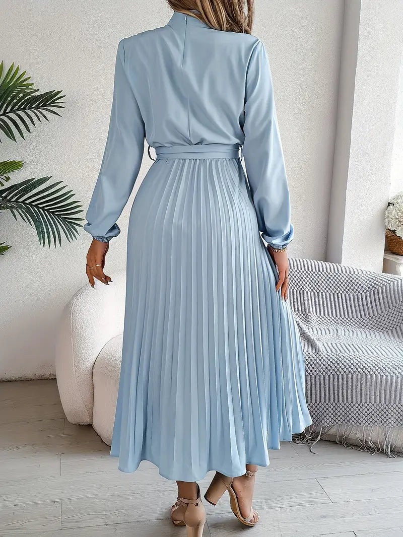 Rae | Women's Chic Pleated Midi Dress with Belted Waist