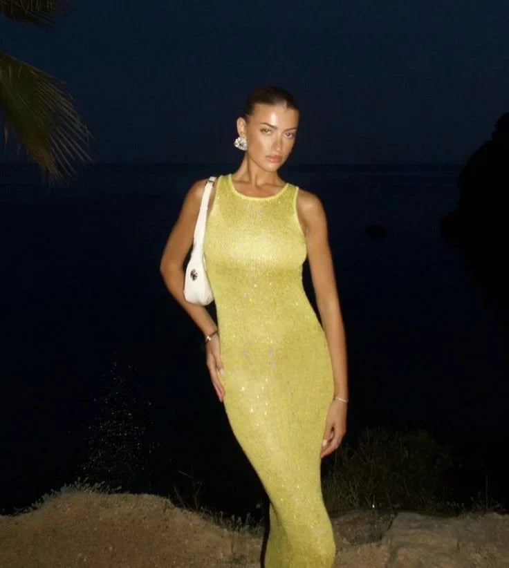 Edith | Women's Sleeveless Sparkling Maxi Dress for Evening