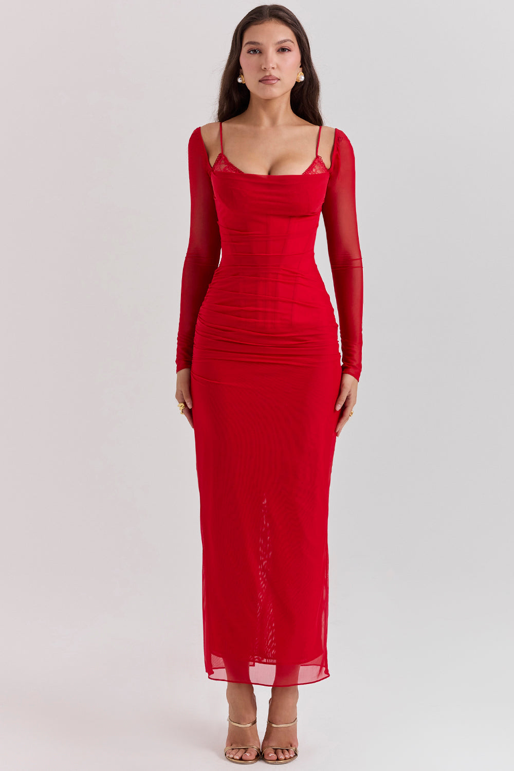 Nora | Deep Maxi Dress with Long Sleeves