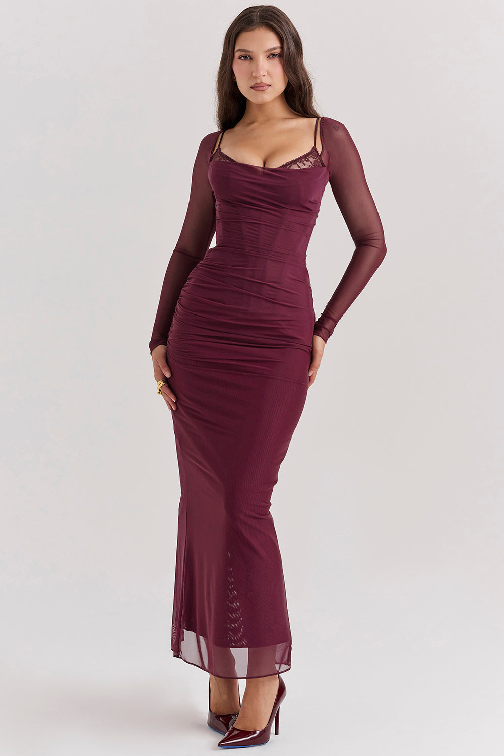 Nora | Deep Maxi Dress with Long Sleeves