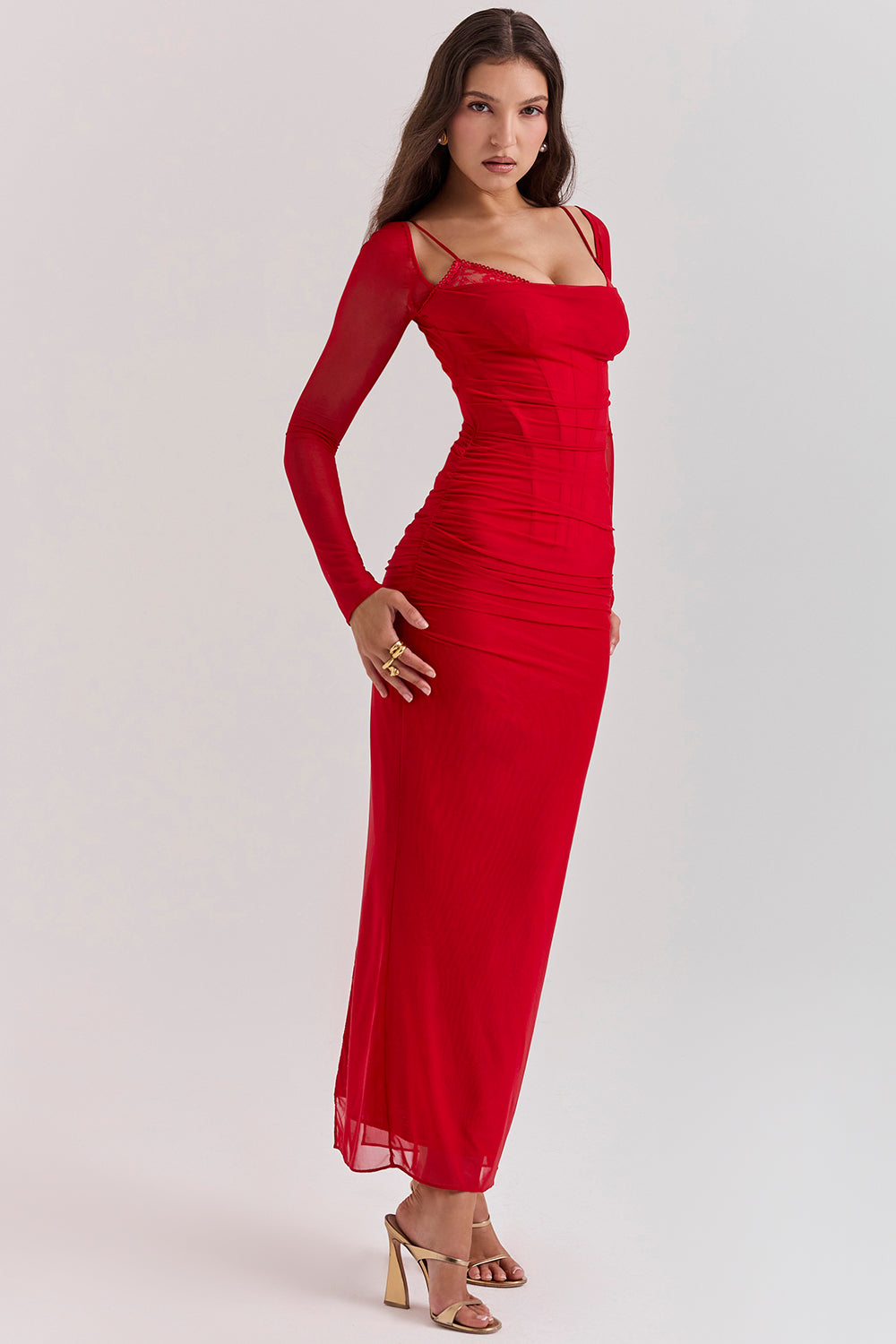 Nora | Deep Maxi Dress with Long Sleeves