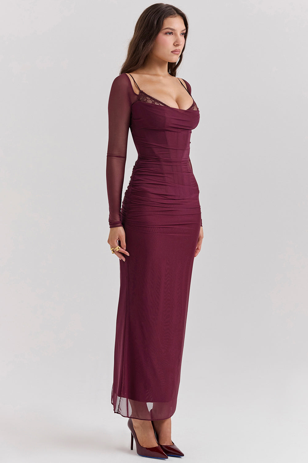 Nora | Deep Maxi Dress with Long Sleeves