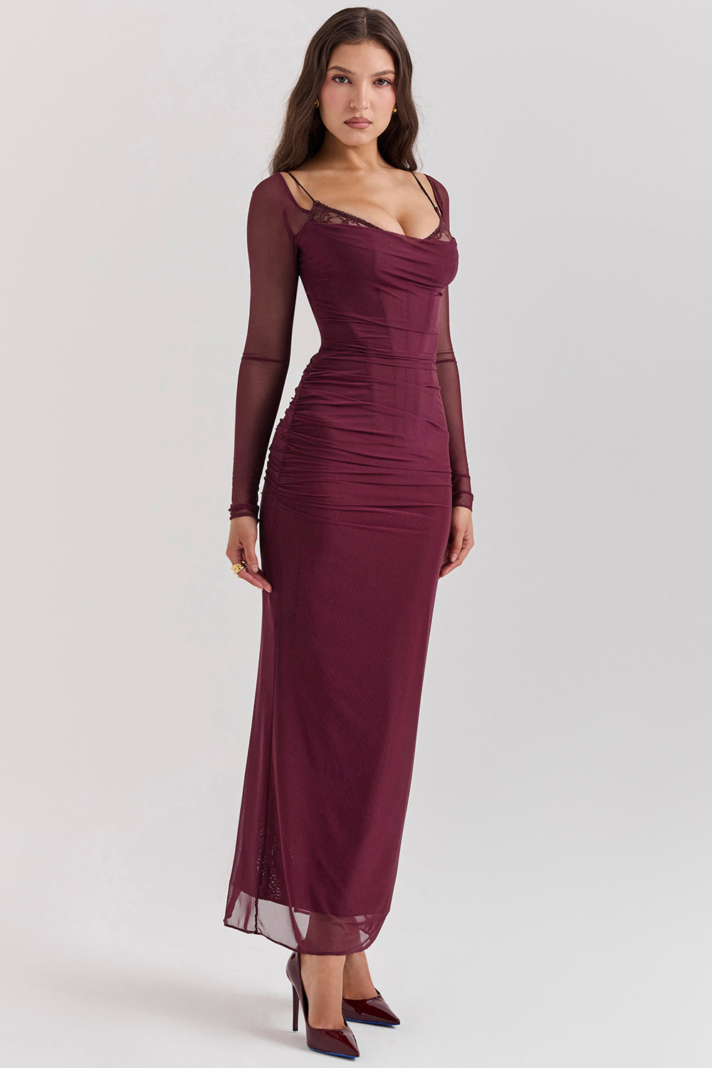 Nora | Deep Maxi Dress with Long Sleeves