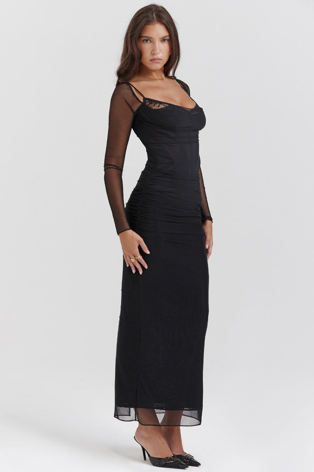 Nora | Deep Maxi Dress with Long Sleeves