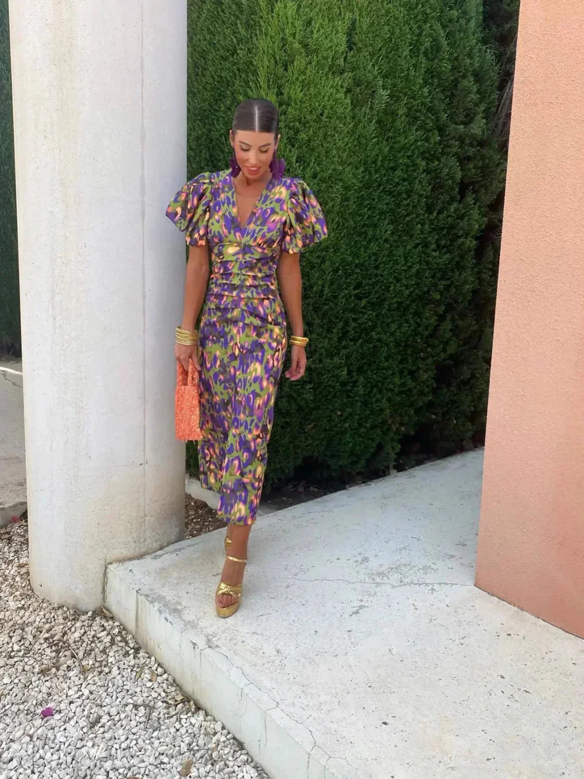 Etta | Women's Elegant Puff Sleeve Printed Dress
