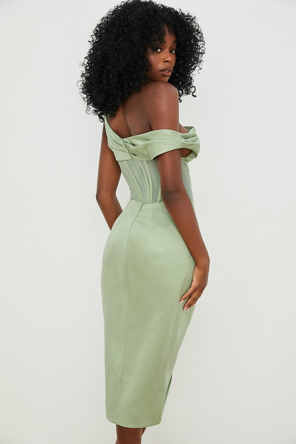 Nerys | Asymmetrical Draped Midi Corset Dress