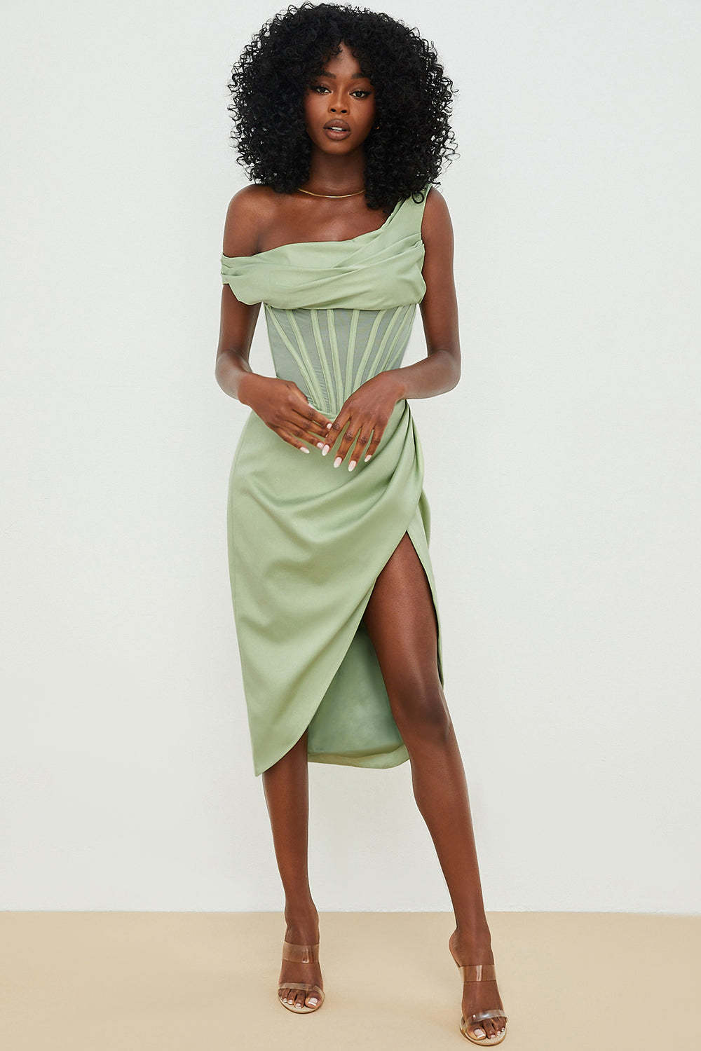 Nerys | Asymmetrical Draped Midi Corset Dress